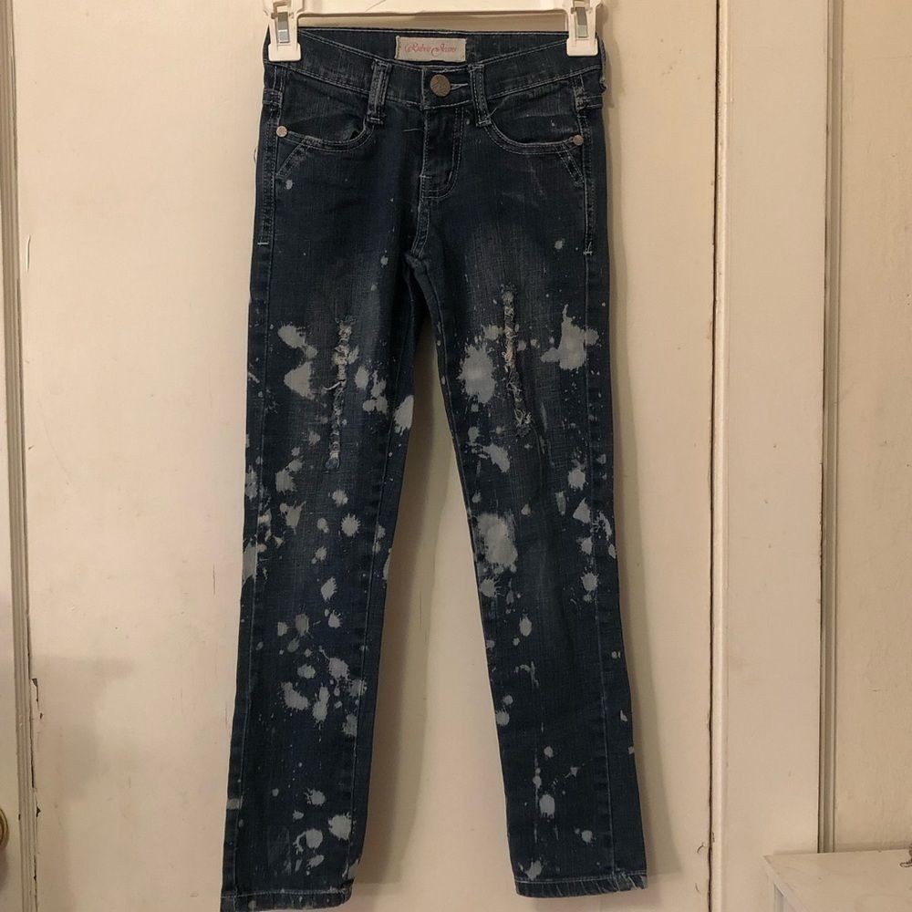 Distressed bleached little girl ripped jeans sz 8